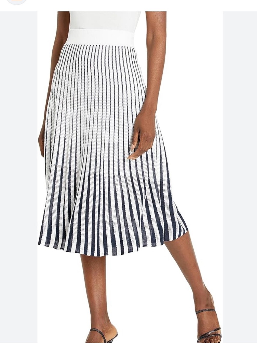 Club Monaco Navy and White Vertical Pleated Midi Skirt EUC